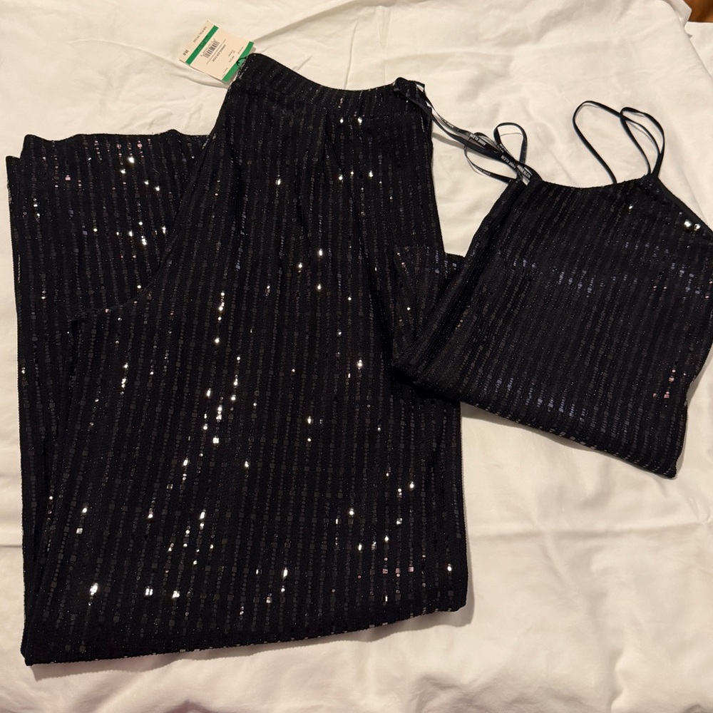 Anne Klein Black Elegant Top and pant sequin, L